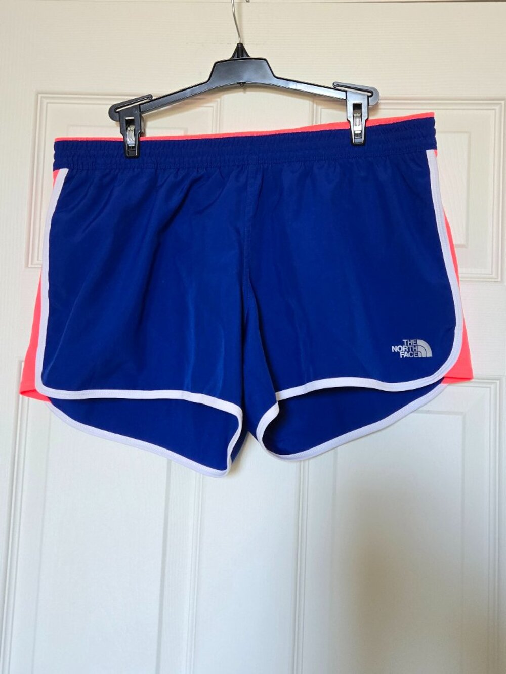 The North Face Women's Blue and Pink Lined Running Shorts - Size Large - EUC